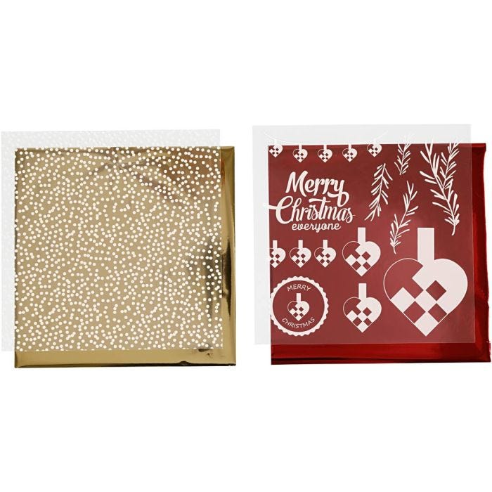 Deco Foil and transfer sheet, braided hearts, sheet 15x15 cm, gold, red, white, 4 sheet/ 1 pack