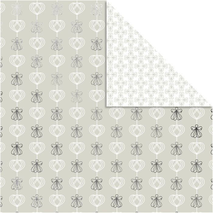 Design Paper, angels and hearts, sheet 30,5x30,5 cm, 180 g, silver, 3 sheet/ 1 pack
