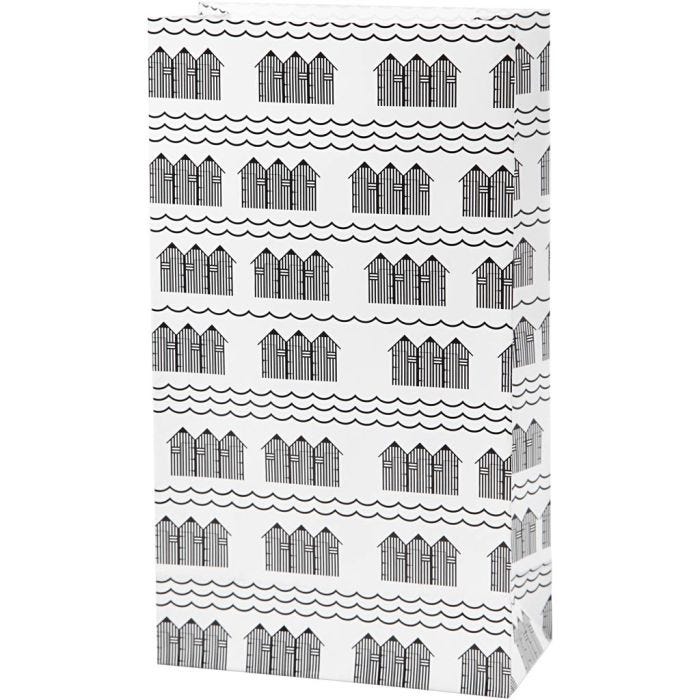 Paper Bag, H: 21 cm, size 6x12 cm, 80 g, black, white, 10 pc/ 1 pack
