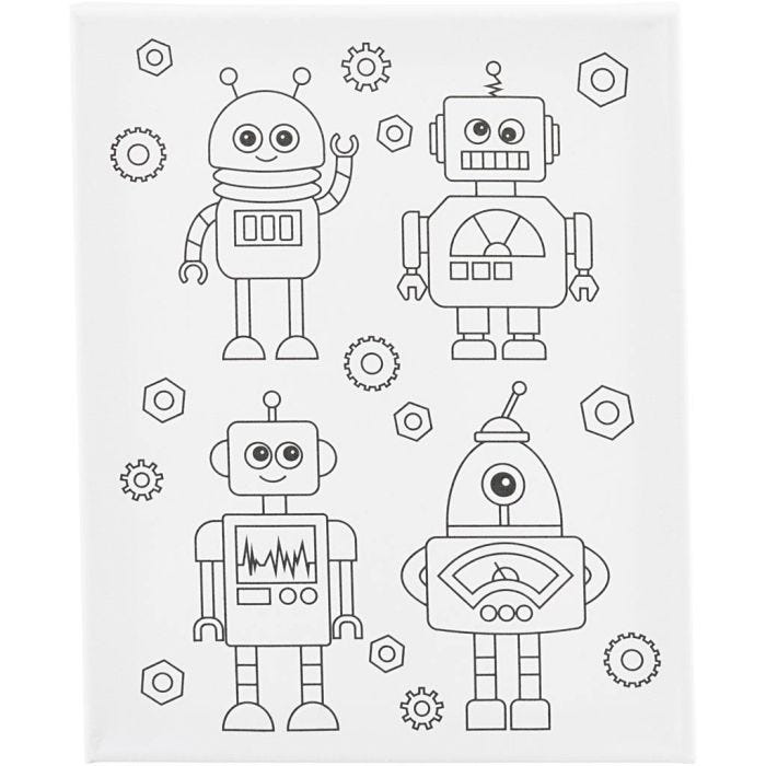 Colour-in Canvas, Robots , D. 1,6 cm, size 24x30 cm, 360 g, 1 pc