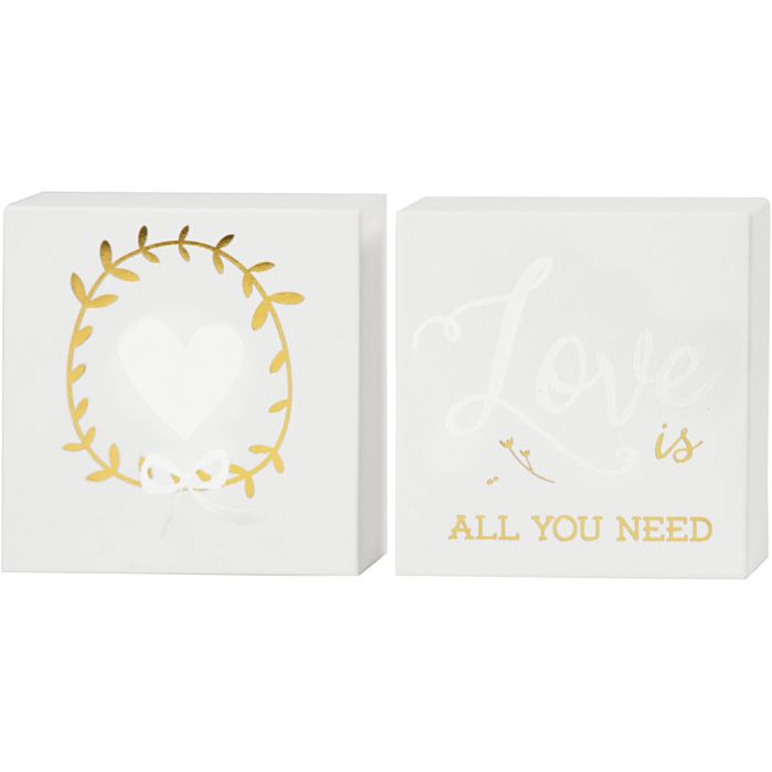 Canvas with Gold Motifs, H: 10,16 cm, D. 2,54 cm, W: 10,16 cm, white, 2 pc/ 1 pack