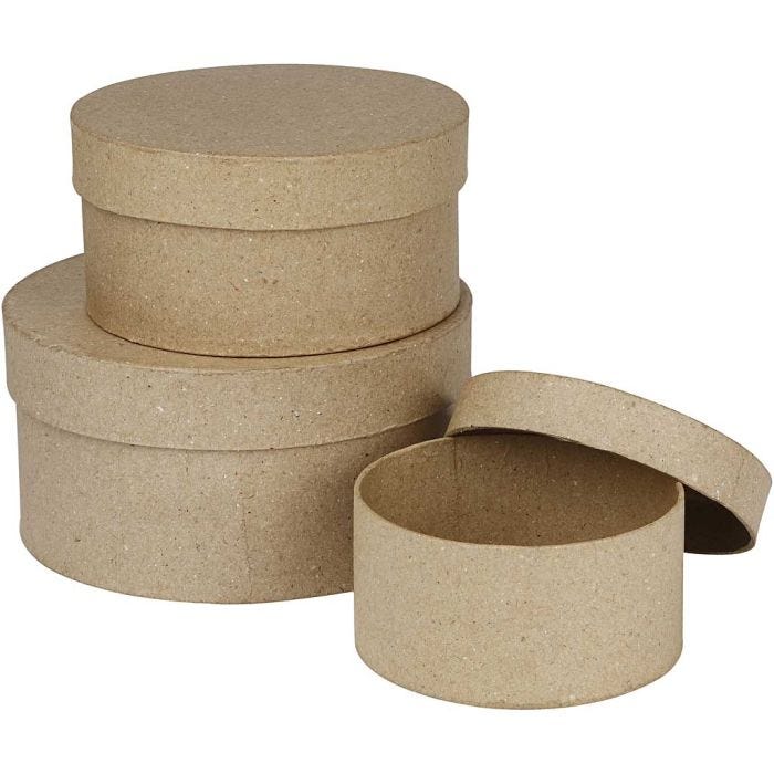 Round Boxes, H: 5+6,5+7,5 cm, dia. 10+13+16 cm, 3 pc/ 1 set