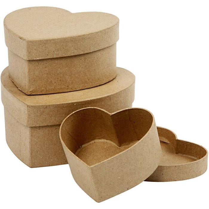 Heart Boxes, H: 5+6,5+7,5 cm, W: 10+12,5+15 cm, 3 pc/ 1 set