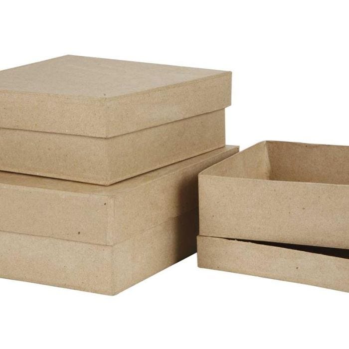 Square Boxes, H: 5+6+7,5 cm, size 16+18+20 cm, 3 pc/ 1 set