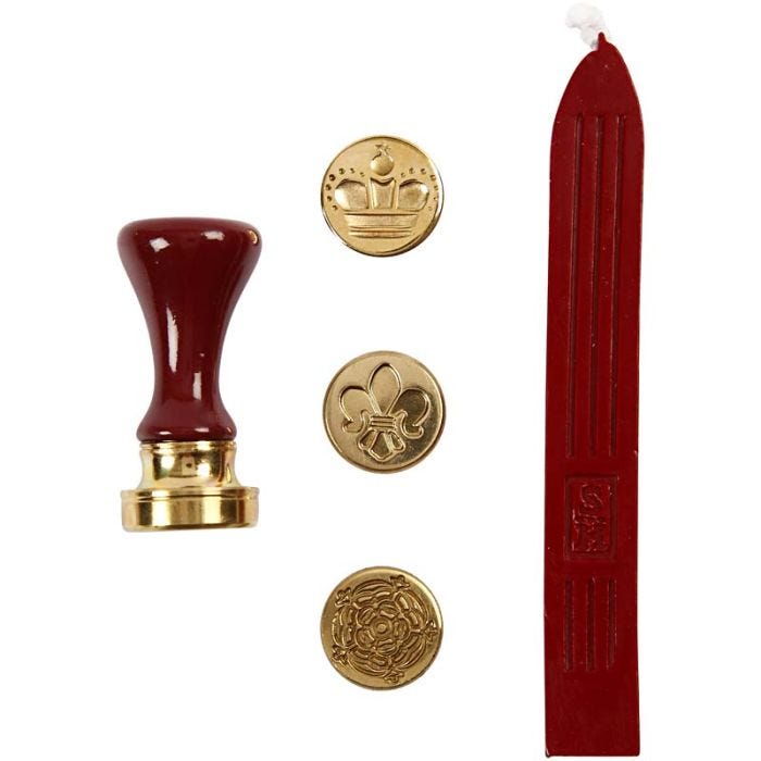Wax Seal Set, crown, flower, fleur-de-lis, dia. 18 mm, 1 set
