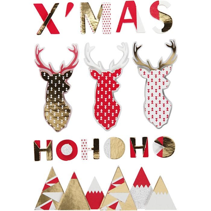 3D Stickers, reindeer, H: 15-62 mm, W: 14-100 mm, thickness 5 mm, 15 pc/ 1 pack