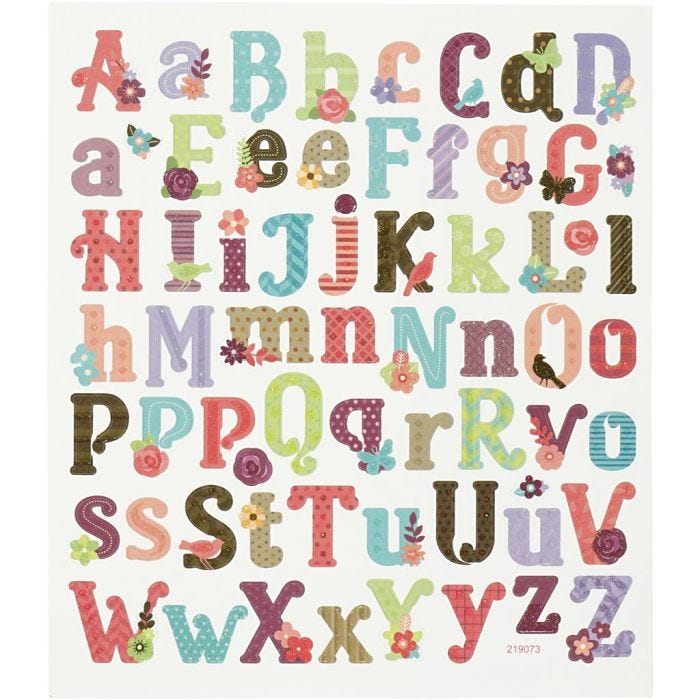 Stickers, alfabeth, 15x16,5 cm, 1 sheet