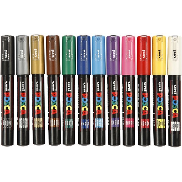 Posca Marker, no. PC-1M, line 0,7 mm, extra-fine, assorted colours, 12 pc/ 1 pack