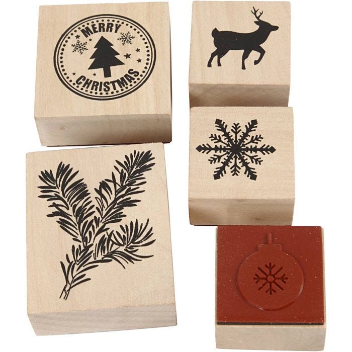 Rubber stamps set, christmas, 5 asstd./ 1 pack