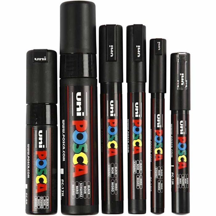 Posca Marker, line 0,7-15 mm, black, 6 pc/ 1 pack
