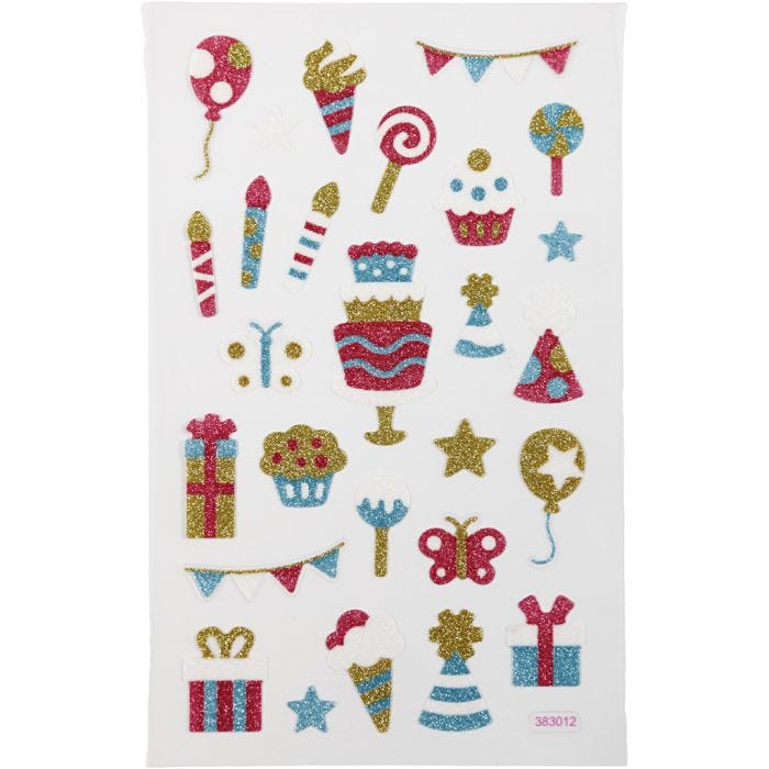 Glitter Stickers, birthday, 10x16 cm, 1 sheet