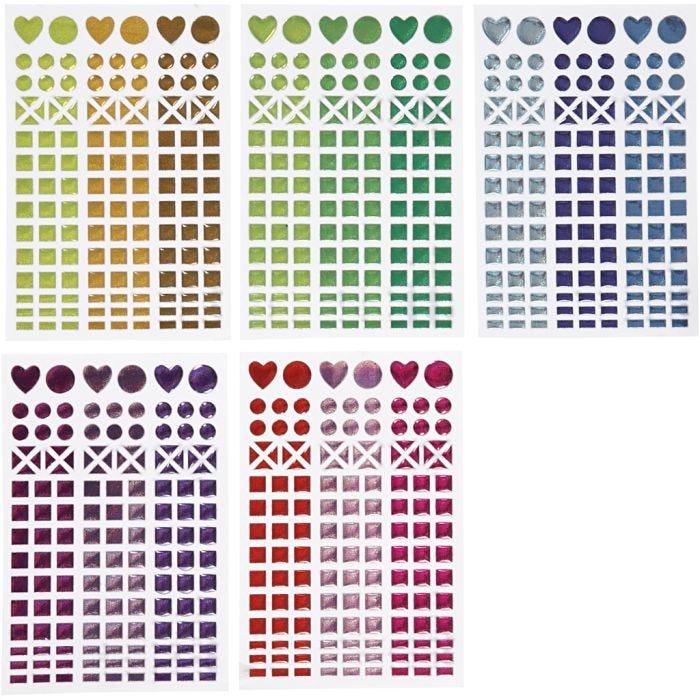 Mosaic Stickers, dia. 8-14 mm, sheet 11x16,5 cm, assorted colours, 10 sheet/ 1 pack