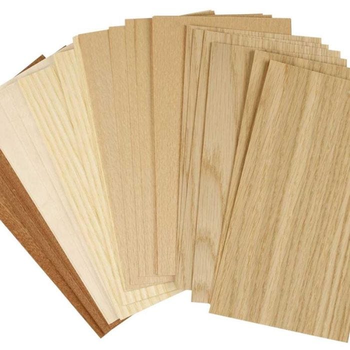 Wood Veneer, sheet 12x22 cm, thickness 0,75 mm, 30 ass sheets/ 1 pack
