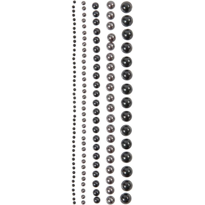 Half Pearls, size 2-8 mm, black, anthracite grey, 140 pc/ 1 pack