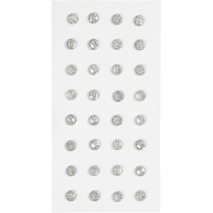 Rhinestones, dia. 8 mm, silver, 32 pc/ 1 pack