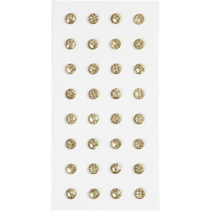 Rhinestones, dia. 8 mm, gold, 32 pc/ 1 pack