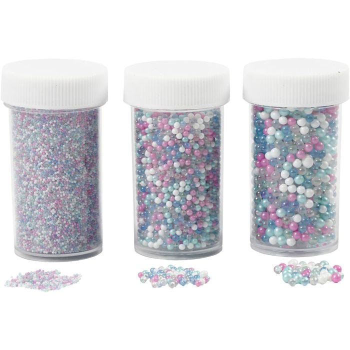 Mini Glass Beads, size 0,6-0,8+1,5-2+3 mm, pastel colours, 3x45 g/ 1 pack
