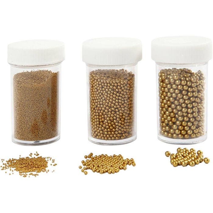 Mini Glass Beads, size 0,6-0,8+1,5-2+3 mm, gold, 3x45 g/ 1 pack
