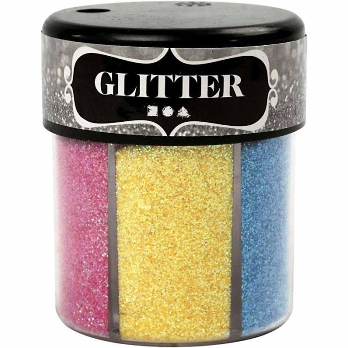 Glitter, assorted colours, 6x13 g/ 1 tub