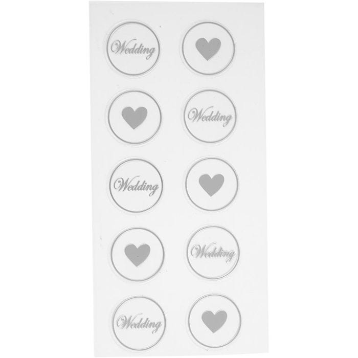 Stickers, Heart - Wedding, dia. 25 mm, sheet 7,8x15,5 cm, black, 2 ass sheets/ 1 pack