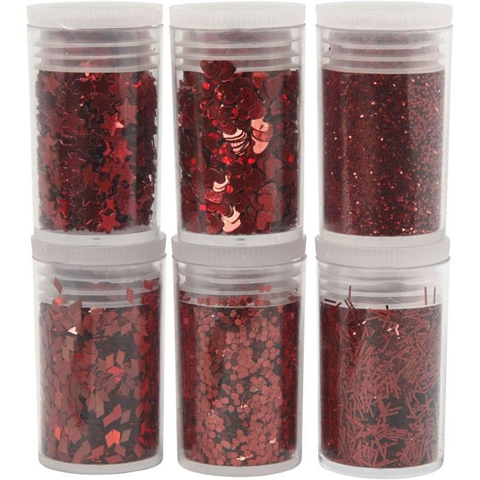 Biodegradable Sparkles &amp; Sequins, red, 6x7 ml/ 1 pack