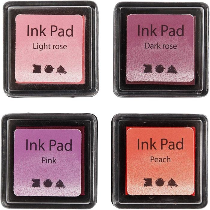 Ink Pad, H: 2 cm, size 3,5x3,5 cm, peach, pink, light rose, dark rose, 4 pc/ 1 pack