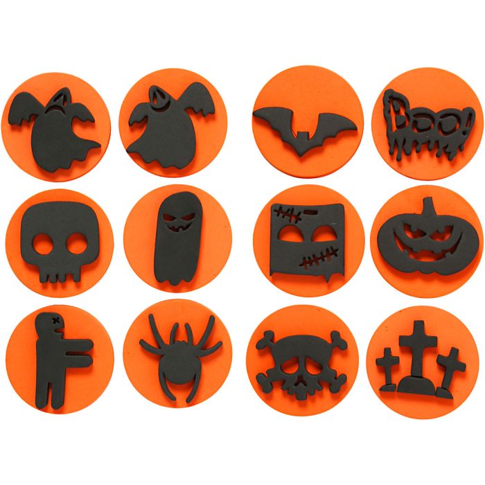 Foam Stamps, halloween, dia. 7,5 cm, thickness 2,5 cm, 6 pc/ 1 pack