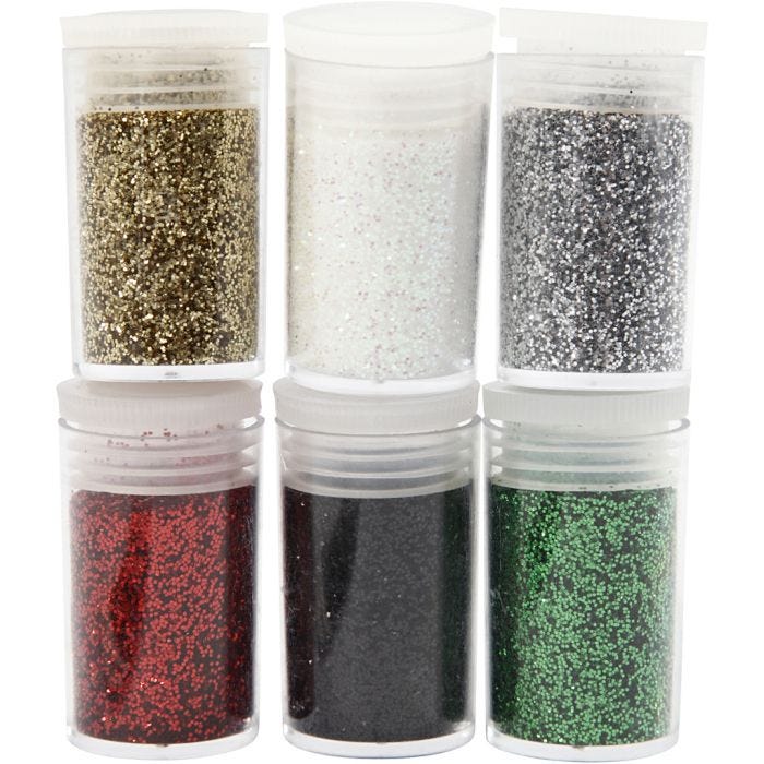 Glitter, assorted colours, 6x5 g/ 1 pack