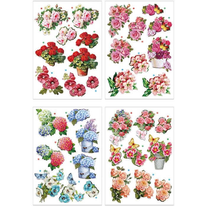 3D Decoupage Motifs, flowers, sheet 21x30 cm, 4 sheet/ 1 pack