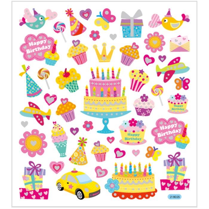 Stickers, birthday, sheet 15x16,5 cm, 1 sheet
