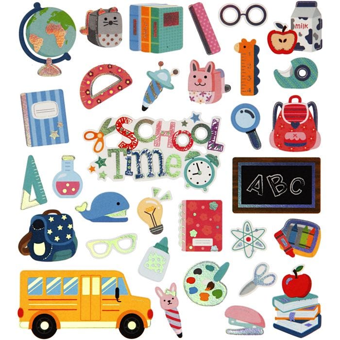 Stickers, back to school, sheet 15x16,5 cm, 1 sheet