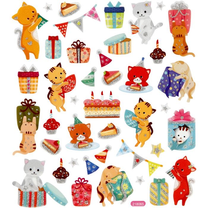 Stickers, birthday cats, sheet 15x16,5 cm, 1 sheet