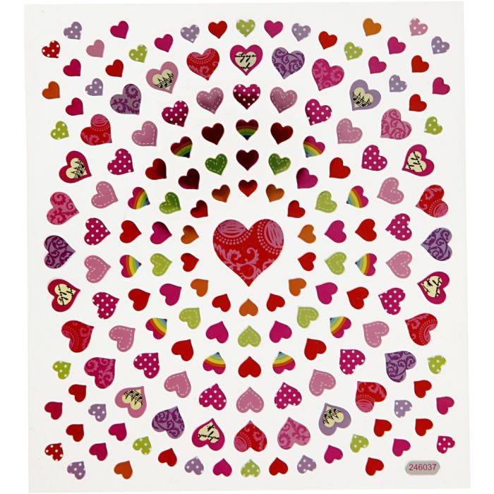 Stickers, small hearts, sheet 15x16,5 cm, 1 sheet