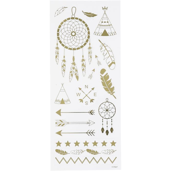 Stickers, Native American, sheet 10x24 cm, gold, 1 sheet