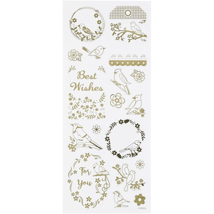 Stickers, birds, sheet 10x24 cm, gold, 1 sheet