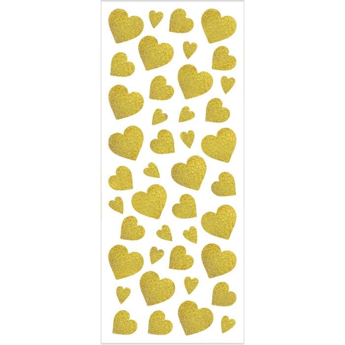 Glitter Stickers, hearts, sheet 10x24 cm, gold, 2 sheet/ 1 pack