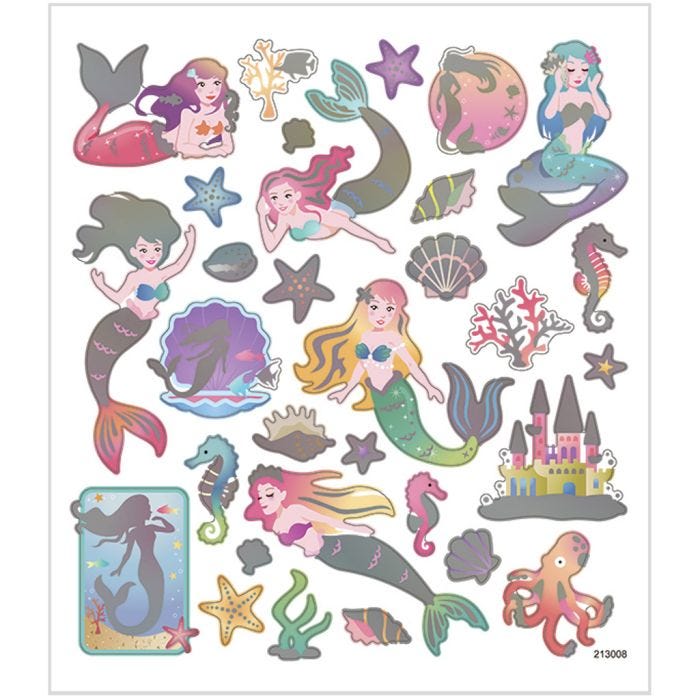 Stickers, mermaids, sheet 15x16,5 cm, 1 sheet