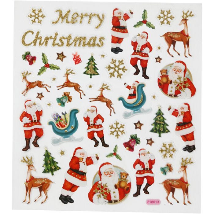 Stickers, Father Christmas and reindeer, sheet 15x16,5 cm, 1 sheet