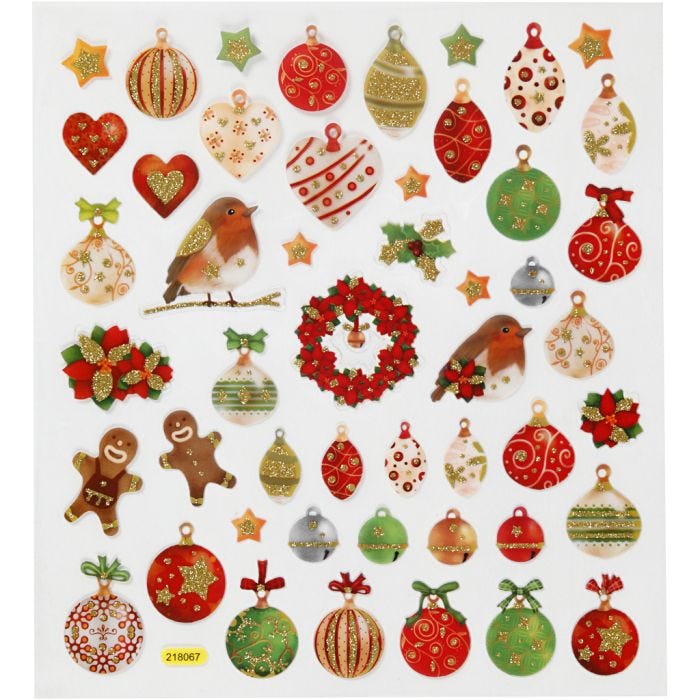 Stickers, Christmas baubles and decoration, sheet 15x16,5 cm, 1 sheet