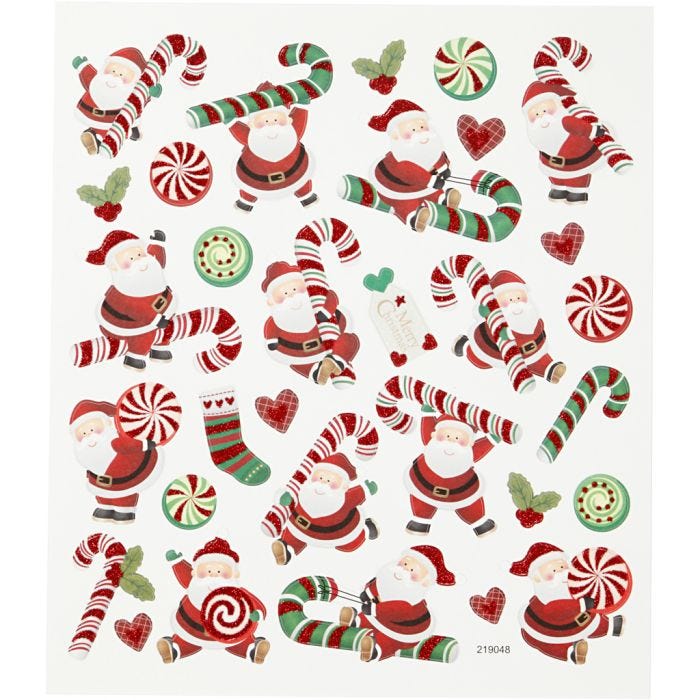 Stickers, Father Christmas and candy cane, sheet 15x16,5 cm, 1 sheet