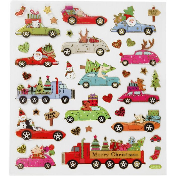 Stickers, driving home for Christmas, sheet 15x16,5 cm, 1 sheet