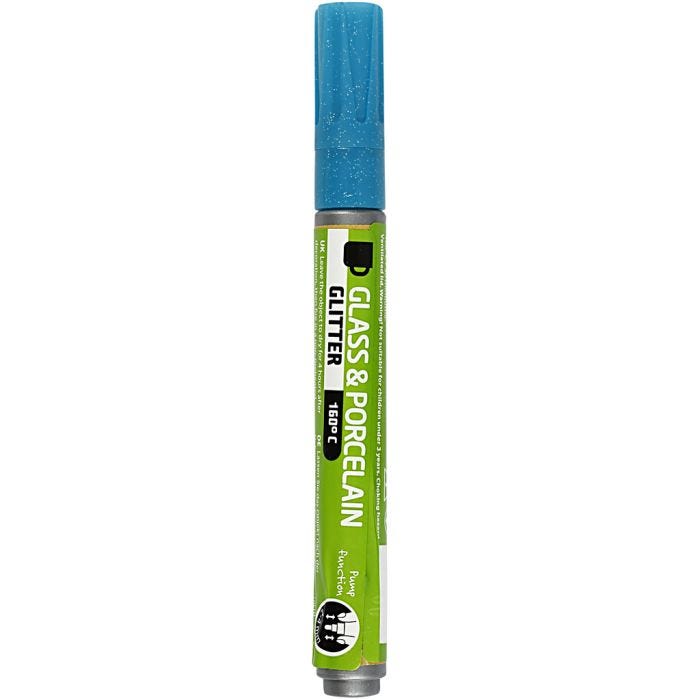 Glass & Porcelain Marker, glitter, line 2-4 mm, semi opaque, turquoise, 1 pc