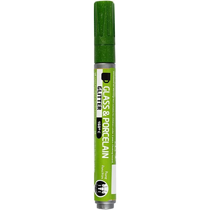 Glass &amp; Porcelain Marker, glitter, line 2-4 mm, semi opaque, light green, 1 pc