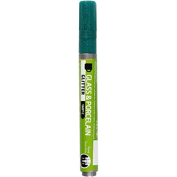 Glass & Porcelain Marker, glitter, line 2-4 mm, semi opaque, dark green, 1 pc