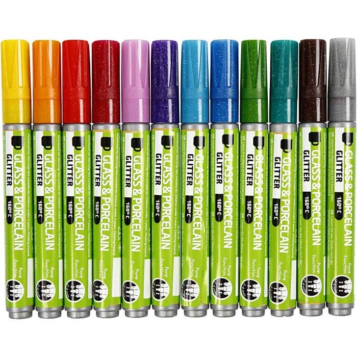 Glass &amp; Porcelain Marker, line 2-4 mm, semi opaque, assorted colours, 72 pc/ 1 pack