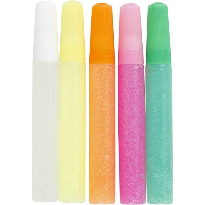 Glitter Glue, pastel colours, 5x10 ml/ 1 pack