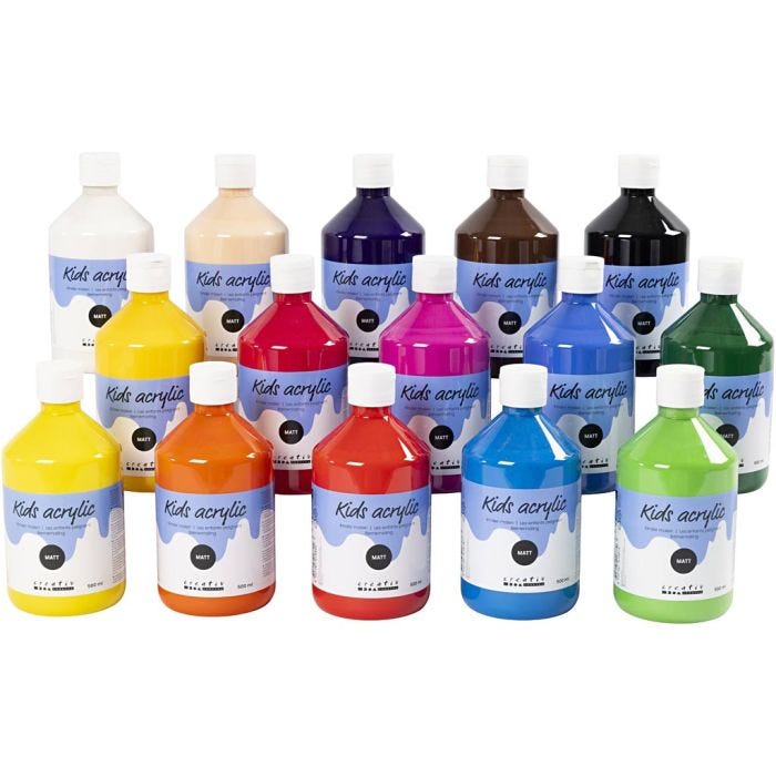 Acrylic Paint Matte, assorted colours, 15x500ml/ 1 pack
