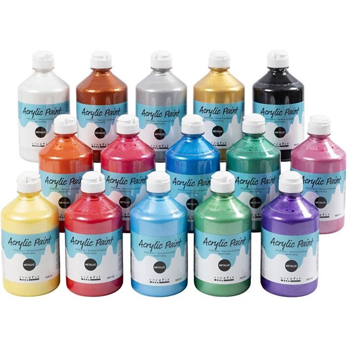 Acrylic Paint Metallic, metallic, assorted colours, 15x500 ml/ 1 box