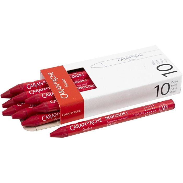 CARAN D’ACHE Neocolor I Crayons, L: 10 cm, thickness 8,5 mm, carmine (080), 10 pc/ 1 pack