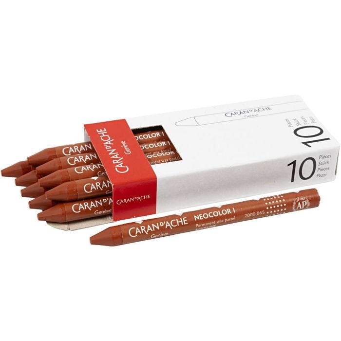 CARAN D’ACHE Neocolor I Crayons, L: 10 cm, thickness 8,5 mm, russet (065), 10 pc/ 1 pack